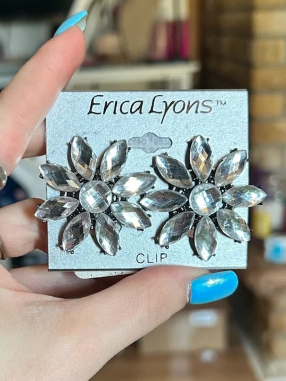 Erica Lyons Clear Rhinestone Floral Clip-On Earrings NWT